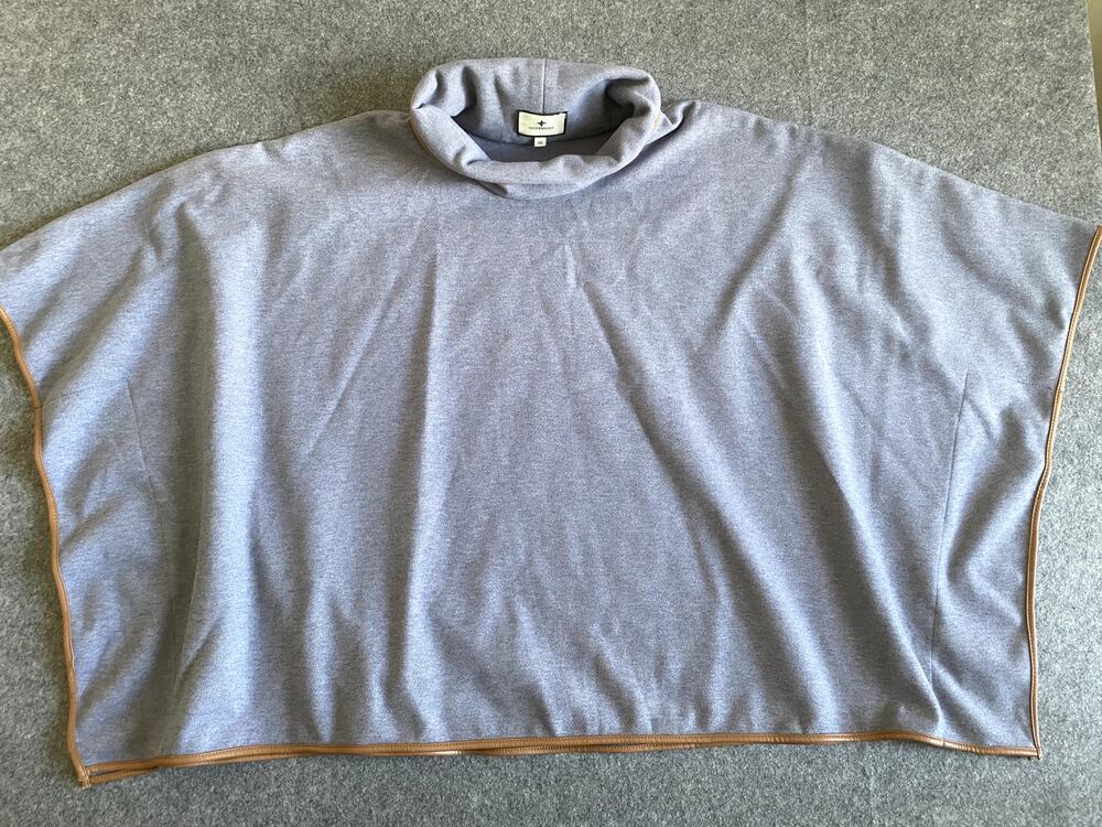 Tuckernuck Piper Poncho OS Slate Blue Tan Trim Funnel Neck Cape